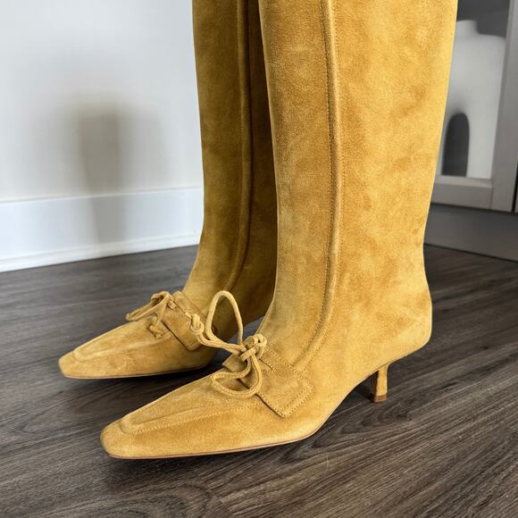 Burberry Storm Calf Suede Manilla Knee High Boots 36 NEW Kitten Heel Gold Bootie - Picture 3 of 8